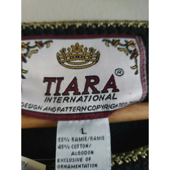 Vtg Tiara International Sweater Womens Large Black Sequins Embroidery Floral NWT - Picture 3 of 9